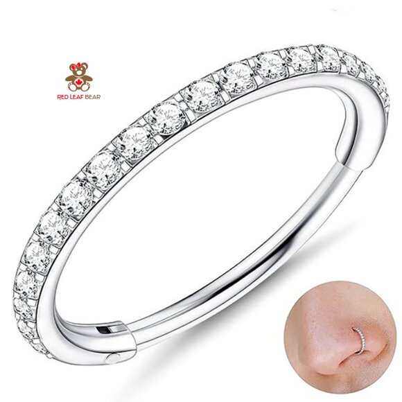 Gold-plated nose ring hoop  a sparkling pavé design - Picture 1 of 5